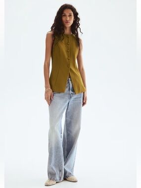 H&M Ponte Vest Olive Green | Fitted Flared Sleeveless | Size L NWOT